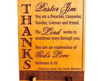 Personalized Gift for Pastor - Gifts for Pastors - Youth Pastor Appreciation Plaque - Anniversary Gift, PLP041