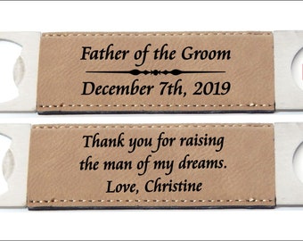 Gift for Father of the Groom from Bride - Custom Bottle Opener - Engraved Leather Openers