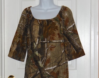 Camo Realtree Mossy Oak Peasant Dress Tunic Women Ladies Size xxs xS s m l xl xxl 2xl 3xl Cotton Top Hunting camouflage jersey knit