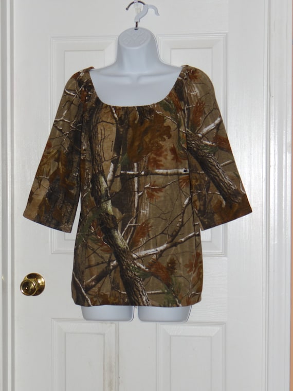 Camo Realtree Mossy Oak Peasant Dress Tunic Women Ladies Size xxs xS s m l xl xxl 2xl 3xl Cotton Top Hunting camouflage jersey knit