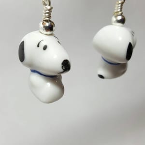 Dog Earrings Snoopy Style Charm on Sterling Silver Wires