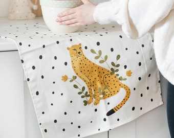 Polka Dot, Spotty Cheetah Cotton Tea Towel | Pretty Homeware | Cute Tea Towel | Christmas Present for Her | Home Xmas Gift for Her