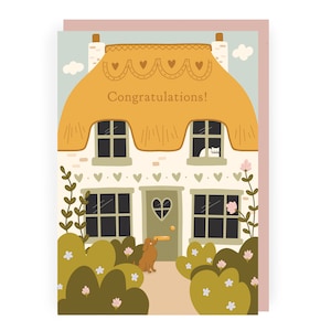 Thatched Cottage New Home Card Pretty Congratulations Card Cute First Home Card New Home Card Dog Lover A6 New Home Card Cat Lover image 1