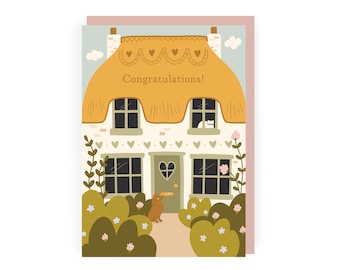 Thatched Cottage New Home Card | Pretty Congratulations Card | Cute First Home Card | New Home Card Dog Lover | A6 New Home Card Cat Lover