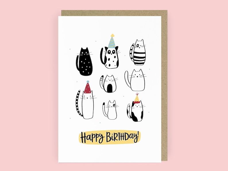 Cat Birthday Card Friend Birthday Card Cute Birthday Card for Child Daughter Birthday Card Cat Mum Birthday Card A6 Cat Lover Card image 1