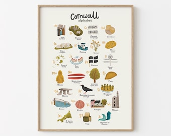 Cornwall Alphabet Illustrated Print | A-Z of Cornwall | Cornish Art Print