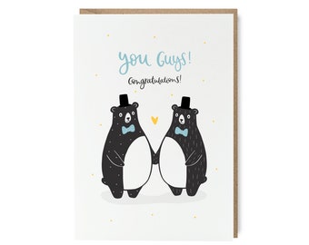 SALE - Mr and Mr Card | Gay Engagement Card | Same Sex Wedding Card | Mr and Mr Bears Congratulations Card | Gay Marriage A6 Card