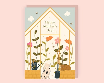 Greenhouse Mother's Day Card | Beautiful Card for Gardening Mum | Gardening Mother's Day Card for Nan | Gran Pretty Mother's Day A6 Card