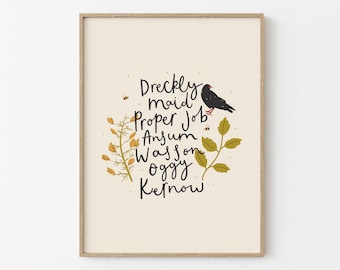 Cornish Words Print | Cornwall Art Print | Cornwall Poster | Gift for Cornwall Lover | Kernow Print | Cornish Chough, Dreckly, Proper Job