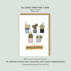 SALE Plant Lover Birthday Card Birthday Card for her Cactus Illustration Birthday Card for Plant Mum A6 Birthday card for Friend image 2