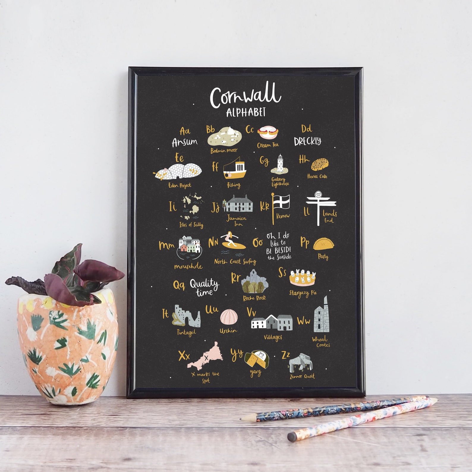 Cornwall Alphabet Print Cornish Words Cornwall Art Print Etsy