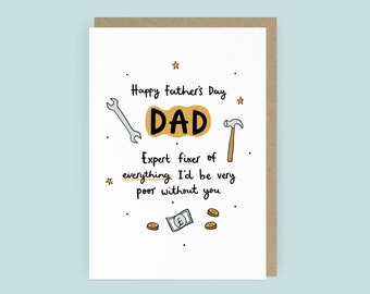 Expert Fixer Funny Father's Day Card | DIY Dad Birthday Card | Funny Dad Jokes Card | Happy Fathers Day | Funny Dad A6 Card