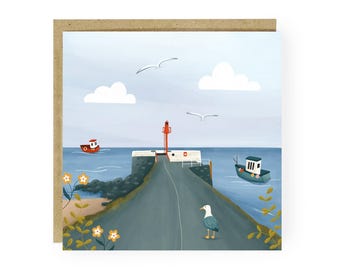 Banjo Pier, Looe, art des Cornouailles Carte De Vœux de Zazzle.be Liste d'envies Vous avez des idées ? Illustration des Cornouailles | d'artiste des Cornouailles | d'art de la côte des Cornouailles | Carte bord de mer de Cornouailles
