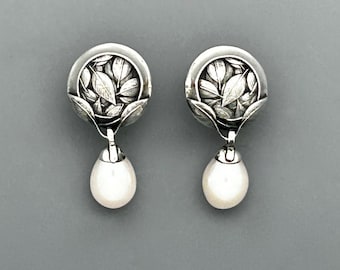 Leaf Swirl with Pearl Drop Earrings