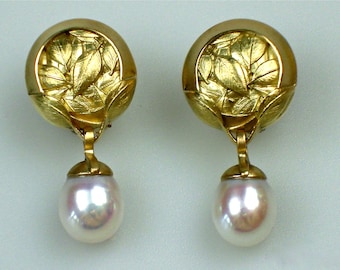 Leaf Swirl Earrings with Pearl Drop