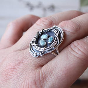 Handmade Turquoise & Sterling Silver Bird’s Nest Ring | US Sizes 5–11 | Nature-Inspired Jewelry