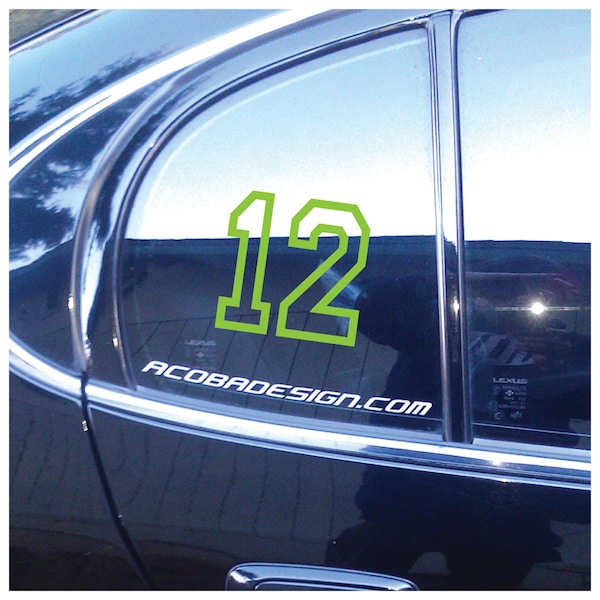 Seattle Seahawks Fan "12" 12th Man lime green car vinyl decal (5"x5")