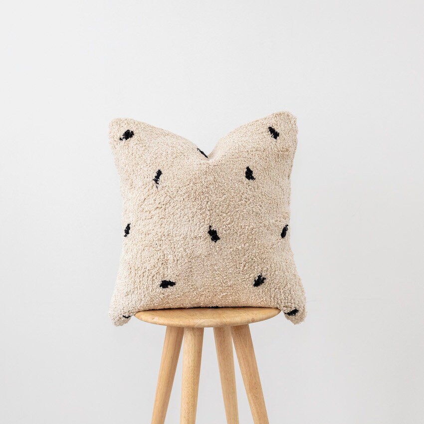 Housse de Coussin Berbère Spot, Oreiller Touffu Texturé Noir et Blanc, Housse Boho 18 X, Touffeté, D