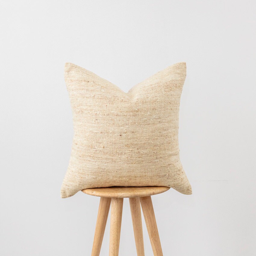Coussin Texturé Beige, Coussin Neutre Tissé à La Main Oreiller en Tissu de Boue, Boho, Marocain Crèm