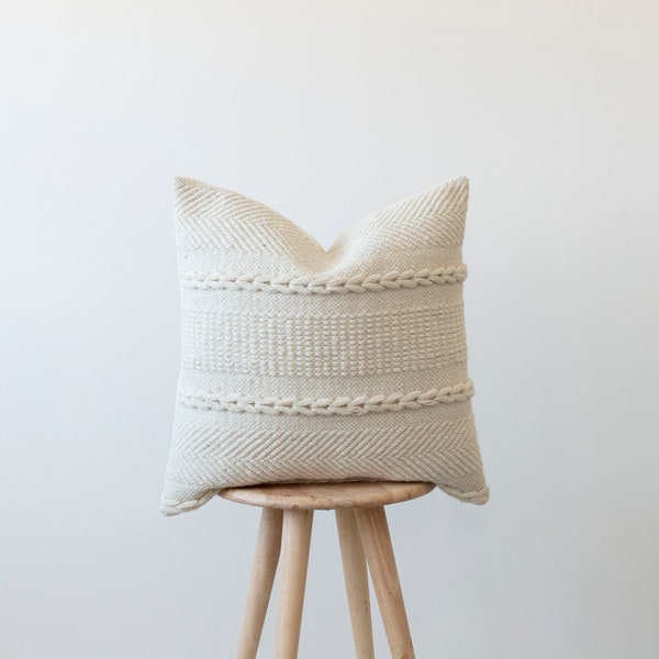 Cream textured boho cushion, 18” bohemian pillow, woven textured pillow,  Moroccan cushion cover,   Ivory bohemian pillow