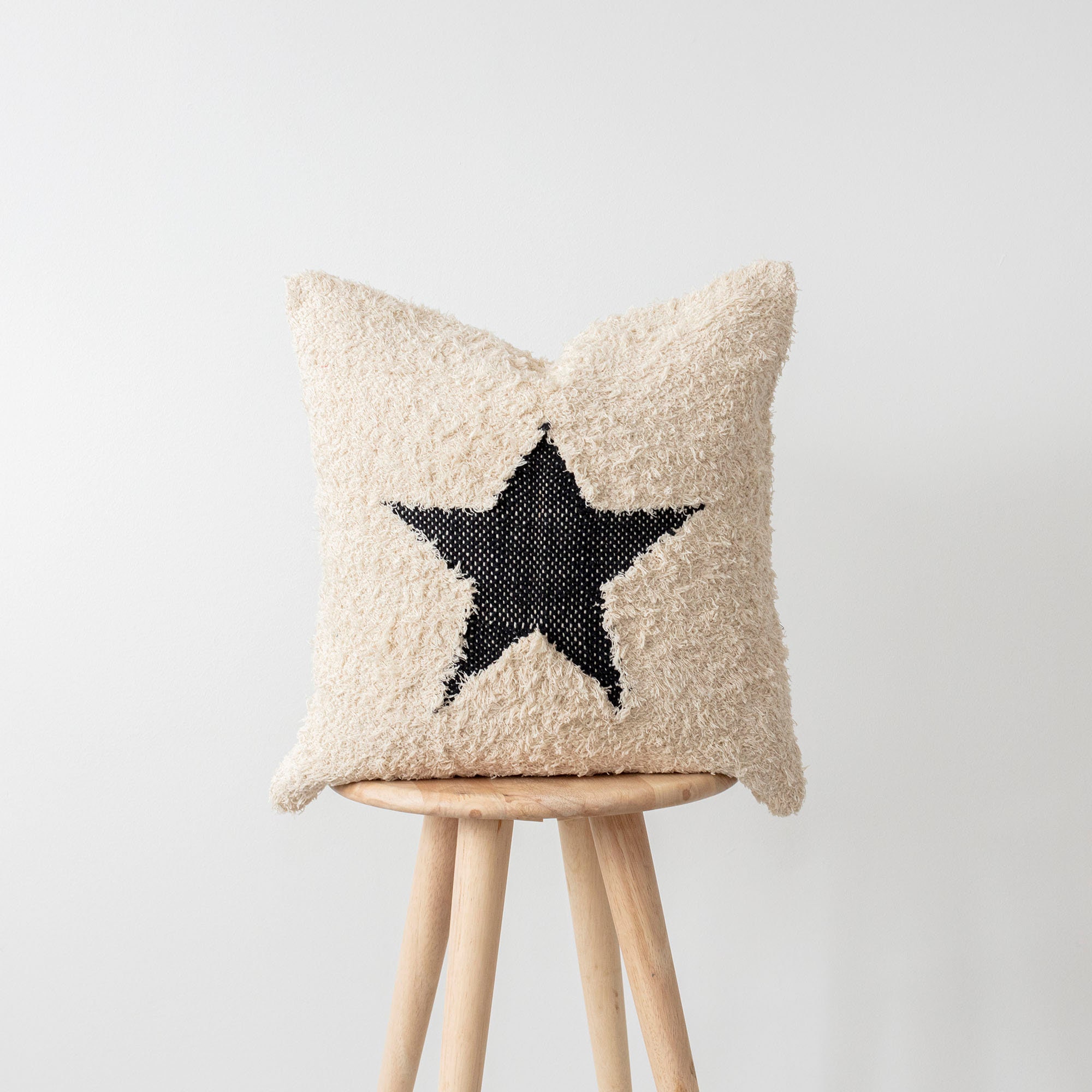 Housse de Coussin Noir Star, Oreiller Berbère, Housse Boho, Touffeté, Décor Boho