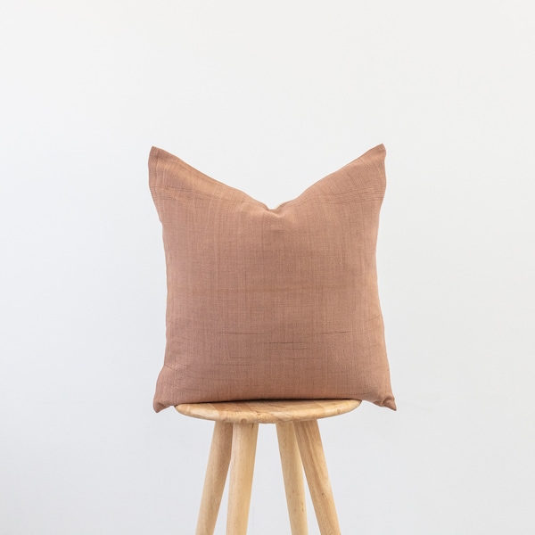 terracotta pink linen  linen cushion ~ linen 18” x 18" natural pillow- farmhouse bedroom cushion decor - linen cushion cover