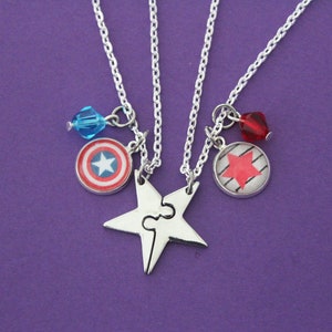 Steve Bucky Best Friend Star Necklace Set - Steve Bucky Stucky Friendship Charm OTP - Til The End of the Line - Fan Nerd Geek Gift