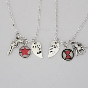 Bucky Natasha Friendship Necklaces Comic Inspired Jewelry BuckyNat Winter Widow BFF Friends Jewelry Partners in Crime Fan Gift