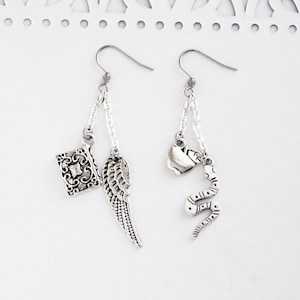 Aziraphale and Crowley Charm Earrings Good Omens Aziraphale Crowley Silver Charm Drop Ear Friendship Good Omens Book Gift Ineffable Husbands