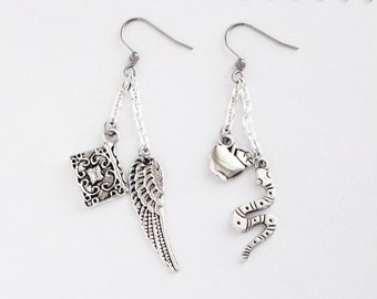 Aziraphale and Crowley Charm Earrings Good Omens Aziraphale Crowley Silver Charm Drop Ear Friendship Good Omens Book Gift Ineffable Husbands