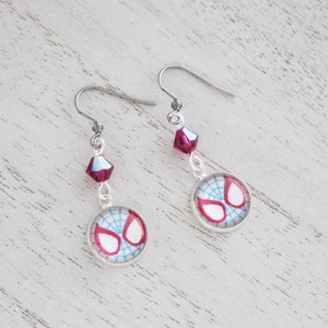 Gwen Stacy Earrings - Comic Hero Inspired Jewelry Art Cabochon Earrings Silver Charm Earring - Spider Girl Gwen Gift