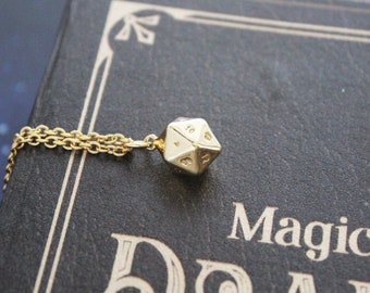 Lucky Charm Gold D20 Necklace - Real 14k Gold Plate Charm Polyhedral Dice Pendant - TTRPG Gamer Necklace - Critical Role TAZ Geek Nerd Gift
