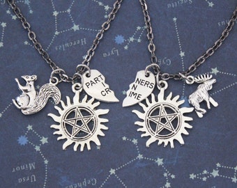Sam Dean Best Friend Necklace Set Supernatural Jewelry Winchester Brothers Partners In Crime BFF Squirrel and Moose Charms SPN Fan Gift
