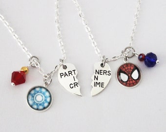 Peter and Tony BFF Necklace Set - Super Hero Friendship Jewelry - Peter Tony Friendship Charm Necklace - Fan Geek Nerd Gift