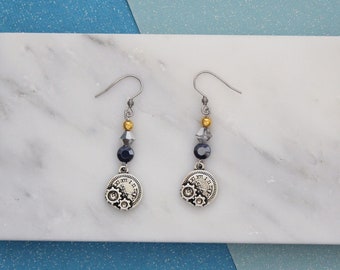 Percy Charm Earrings - Silver Steampunk Clock Tinkerer - Critical Role Inspired Percival de Rolo Vox Machina Percy Cosplay Gift RPG Class