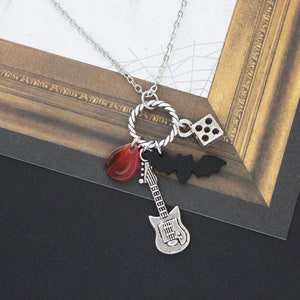 Eddie Charm Necklace - Stranger Inspired Fandom Pendant - Bats Electric Guitar Pick Charm Silver - Fan Geek Gift - Steddie SteveEddie otp