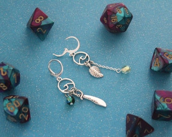 Fjord Charm Earrings - Asymmetrical Dangle Drop Hoop Huggie Earring - Critical Role Fjord Stone Paladin Warlock RPG Class Gift Druid Pirate