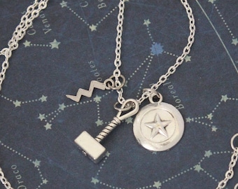 Collar Steve y Thor Mjolnir - Steve es un martillo digno - Joyería con dijes de plata - Regalo de joyería Fan Geek Nerd