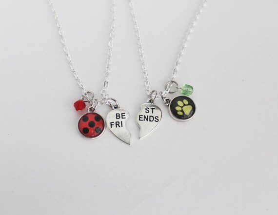 Ladybug Chat Noir Bff Necklace Set Friendship Jewelry Miraculous Ladybug Cat Noir Jewelry Superhero Girl Gift Marinette Cheng Adrien Agreste