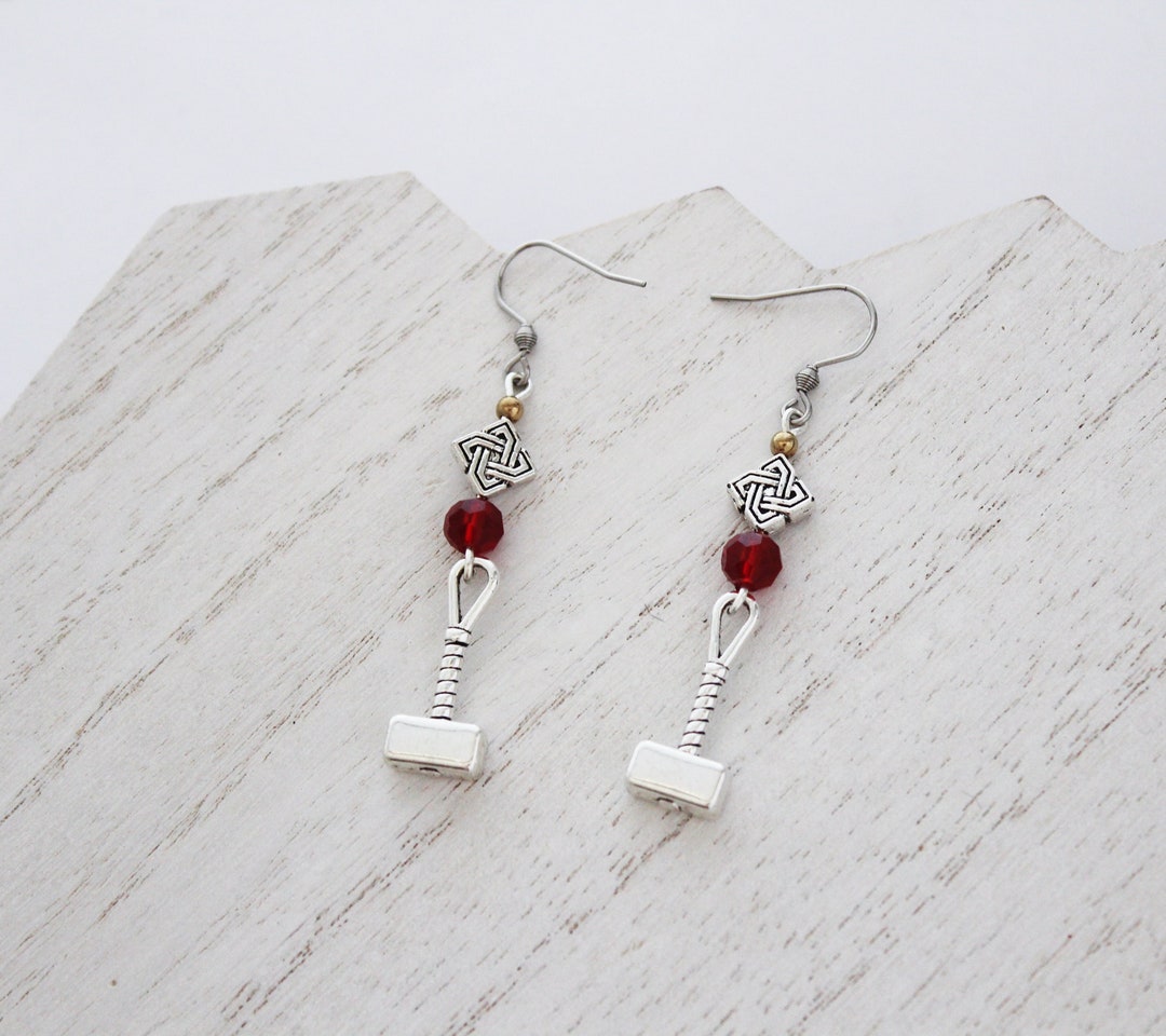 Thor Hammer Earrings Thor Mjolnir Silver Hammer Charm Comic Inspired