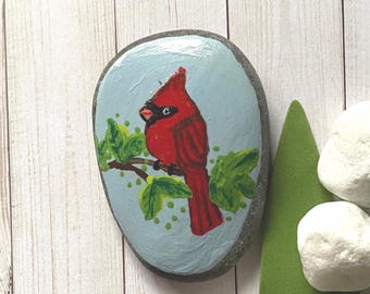 Cardinal Handmade Painted Stone: Nature Art Rock Keepsake Gift