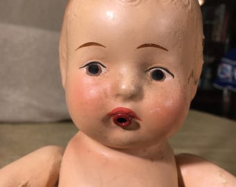Muñeca bebé de 11" que bebe/toma un biberón - ¿años 40?
