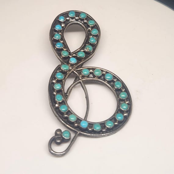 Sterling Silver Turquoise Treble Clef Brooch, Music Pin