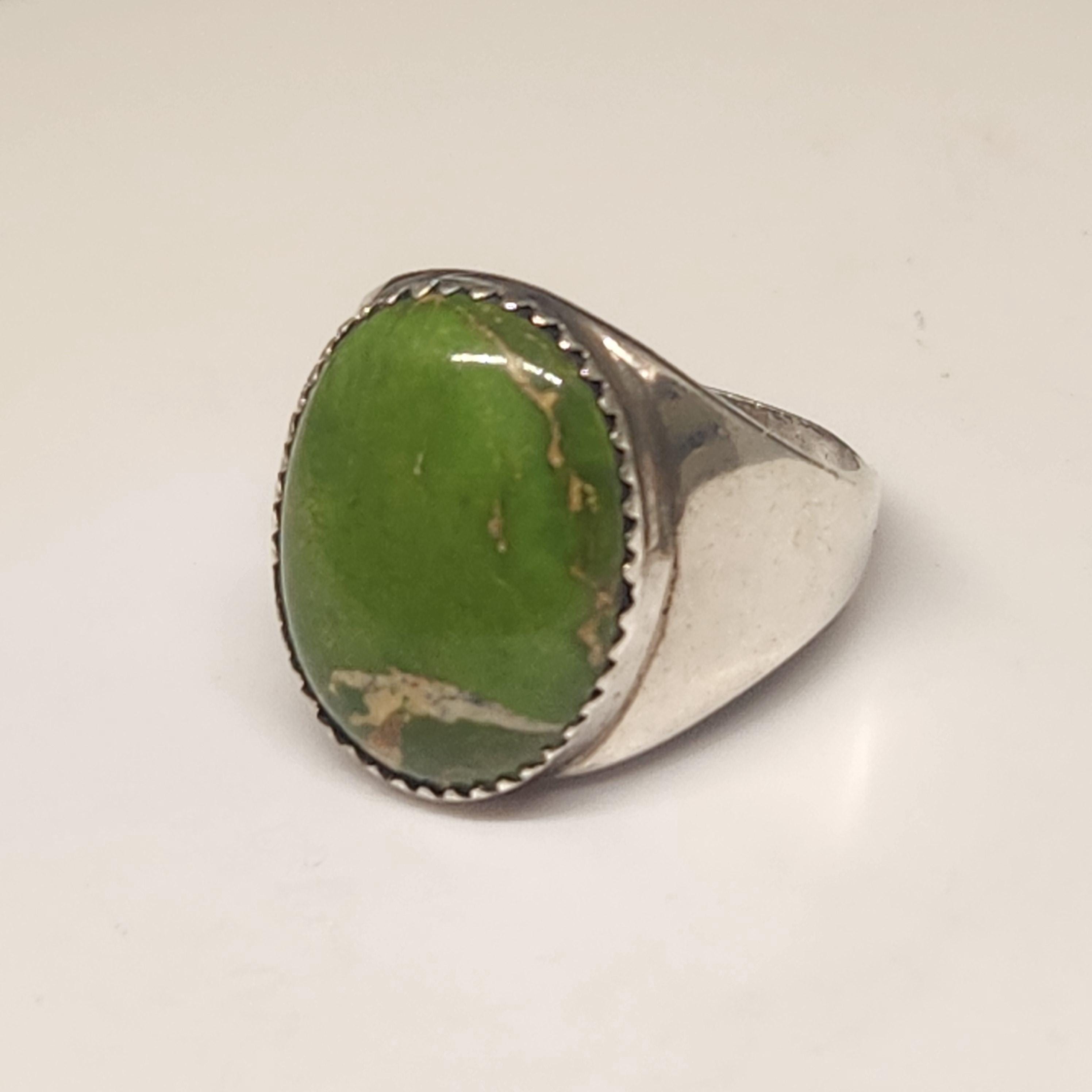 Contouring Native American Navajo Green Turquoise 30 Gram Sterling Silver Ring Contouring Native American Navajo Green Turquoise 30 Gram Sterling Silver Ring