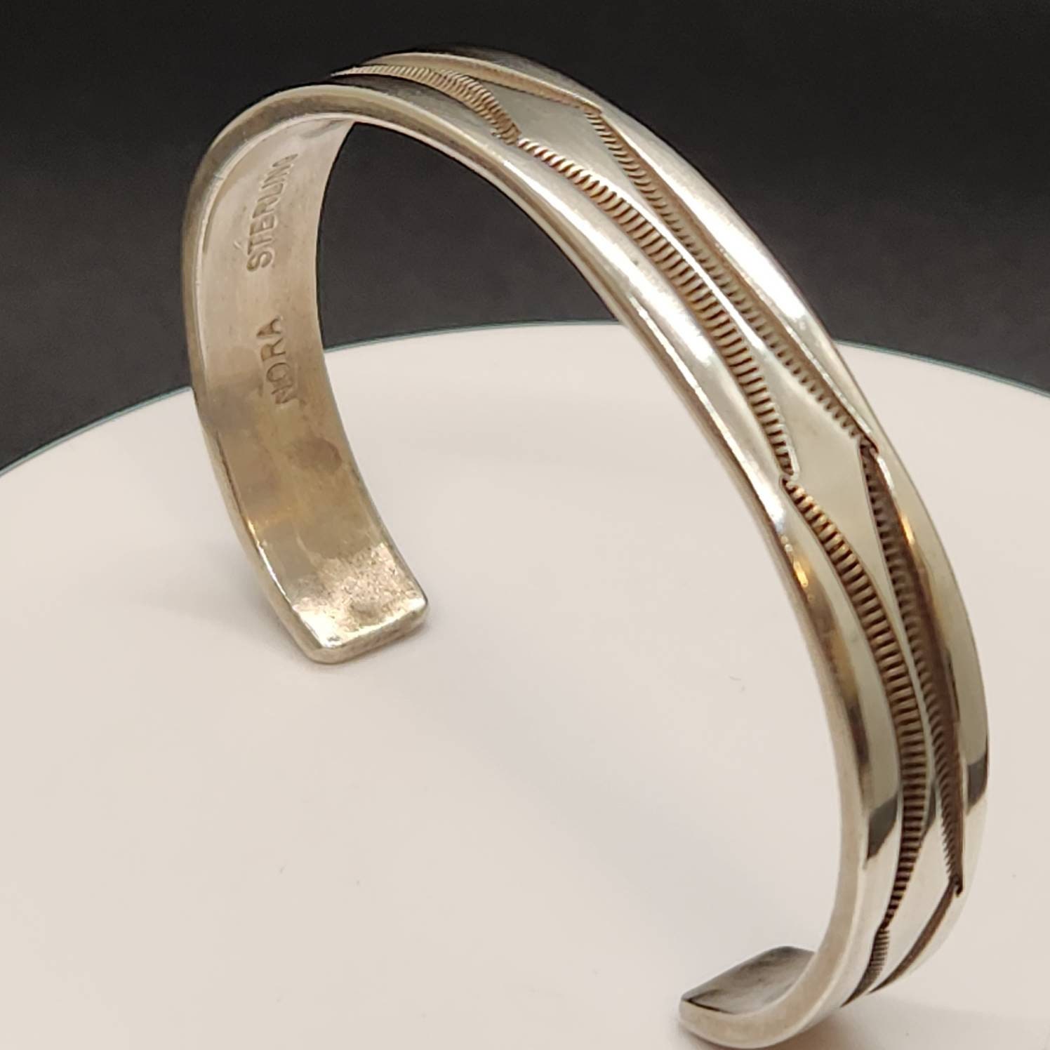 Vintage Navajo Nora Bill Sterling Silver Bracelet 7.25