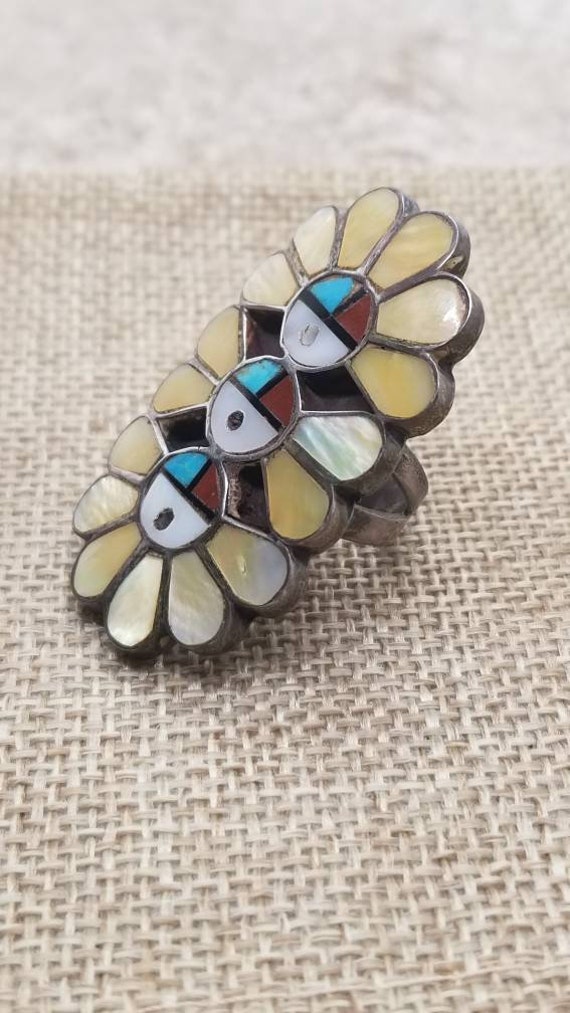 Zuni Surface Multi Stone Inlay Statement Ring sig… - image 6