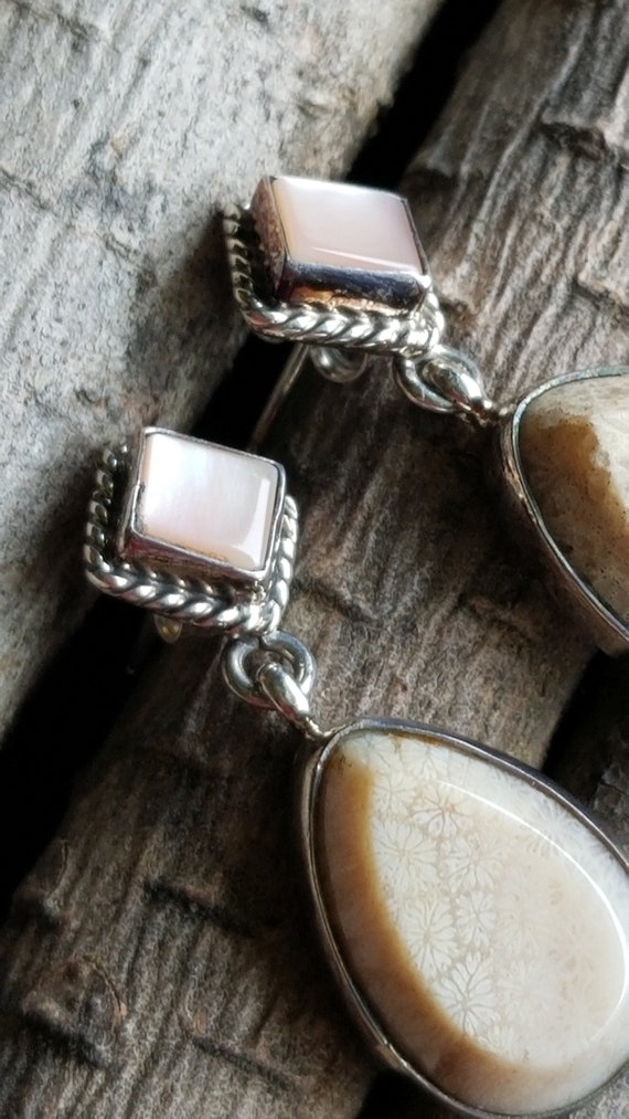 Stunning Sterling Silver Mother of Pearl Jasper D… - image 4