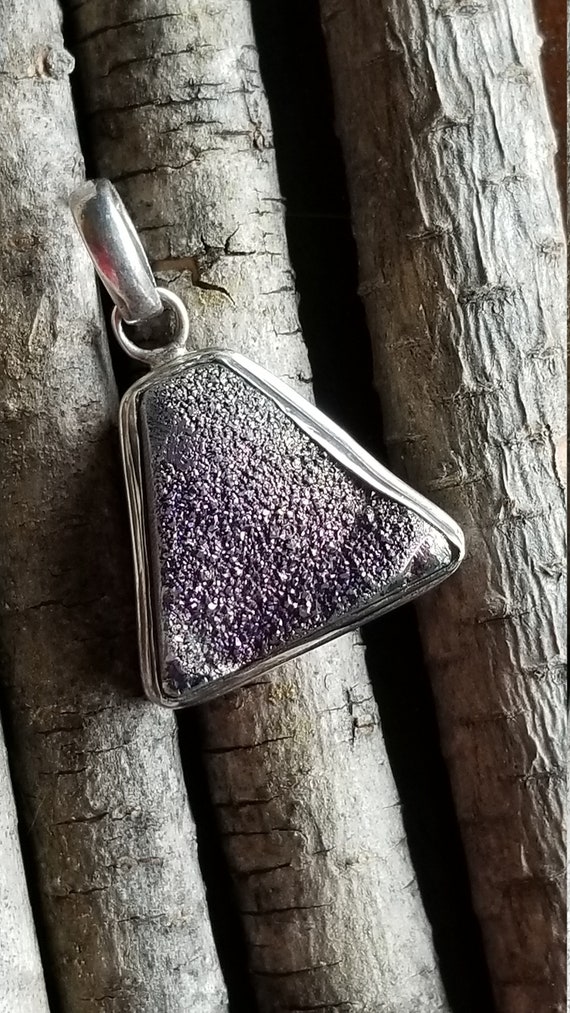 Sterling Silver Natural Purple Druzy Pendant