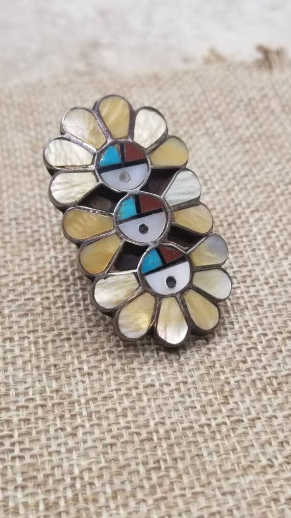 Zuni Surface Multi Stone Inlay Statement Ring sig… - image 3