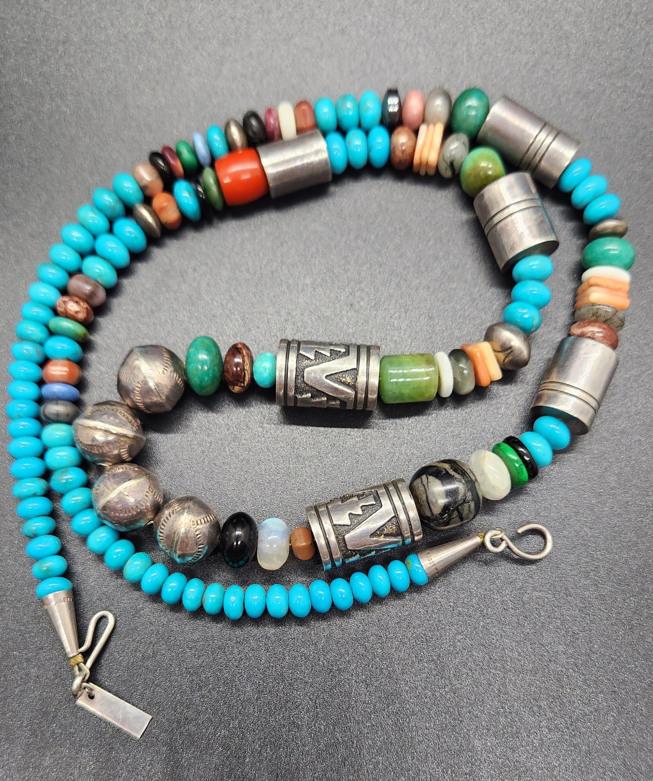 Vintage Sterling Silver Turquoise Beaded Necklace by Tommy Singer